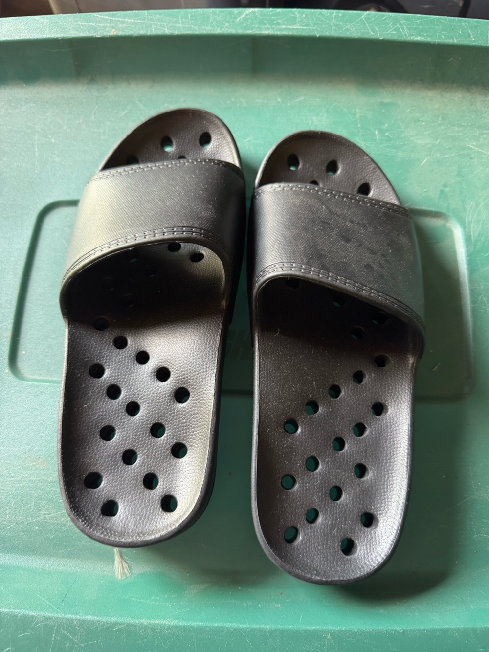 Womens Black Slide Sandals with Vent Holes